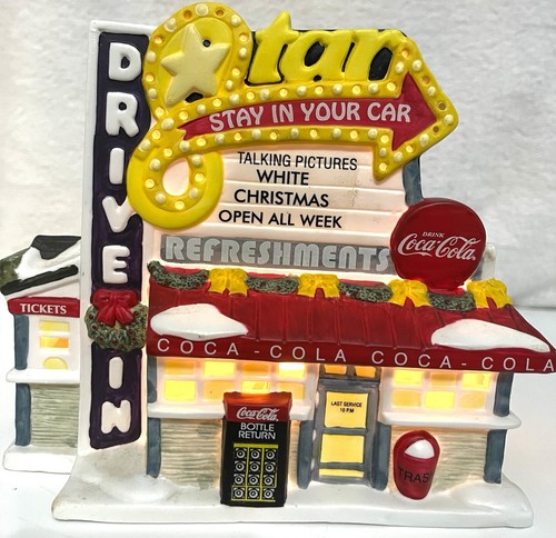 Coca Cola Collectables Christmas Village Town Square Collection Ceramic Drive In - Picture 2 of 8