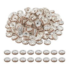 10mm Rondelle Spacer Bead, 200 Pcs Rhinestone Loose Bead, Silver/Yellow