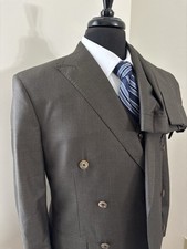 Tom James Suit Men 40S 36x28 Brown Wool Double Breasted 3 Piece Jacket Vest Pant