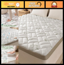 Cooling Bamboo Mattress Topper - Thick Pillow Top Pad for Back Pain Relief, Soft