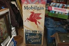 Large Vintage 1950's Mobilgas Gasoline Pegasus Mobil Gas Station 36" Metal Sign