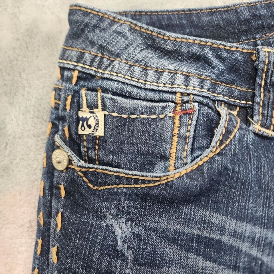 Pantalones de mezclilla MEK para mujer 28/32 azul tiro bajo Noida ajustados corte bota elástico denim Foto 2 de 4