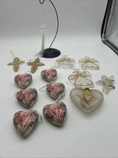 Lot of 14 VTG Victorian Gold Angels, Hearts, Glass Bead & Cross Ornaments