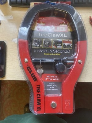 NEW The Club 491 Tire Claw XL Security Device Fits Up to 19'' Wheel, Red & Black
