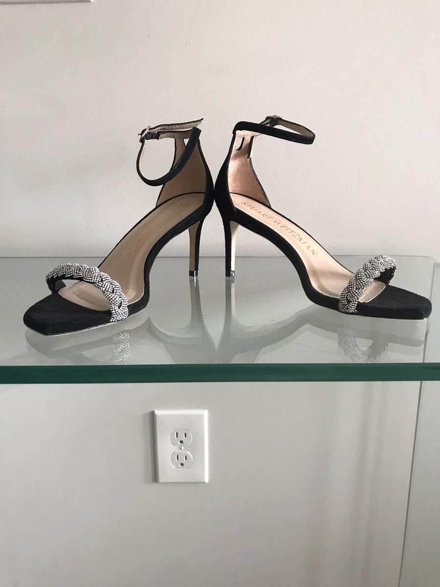 NEW 495 STUART WEITZMAN NUDIST CURVE 75 CRYSTAL ANKLE STRAP