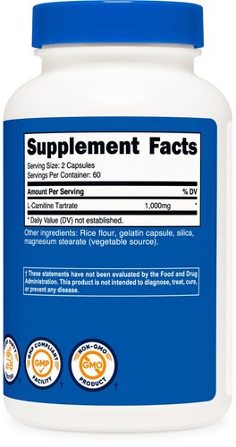 Nutricost L-Carnitine Tartrate 500mg, 120 Capsules - 1000mg Per Serving - Picture 5 of 5