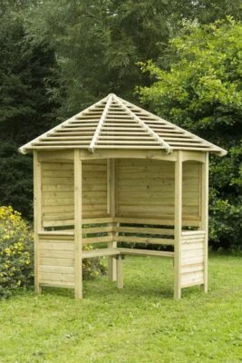 FOREST GARDEN Wooden 8x5ft Corner Arbour Venetian Roof Wooden Garden Bench Seat Free Delivery