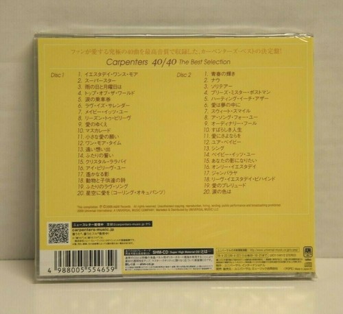 CARPENTERS - 40/40 THE BEST SELECTION - SHM-CD (2CD's) - JAPAN - NEW - SEALED - Picture 2 of 2