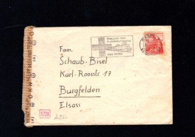 Switzerland 1944 - 20 Rp. Clear ''Basel'' to Burgfelden, Border Traffic