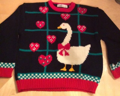 VTG Heart GOOSE Sweater M Plaid Duck 
