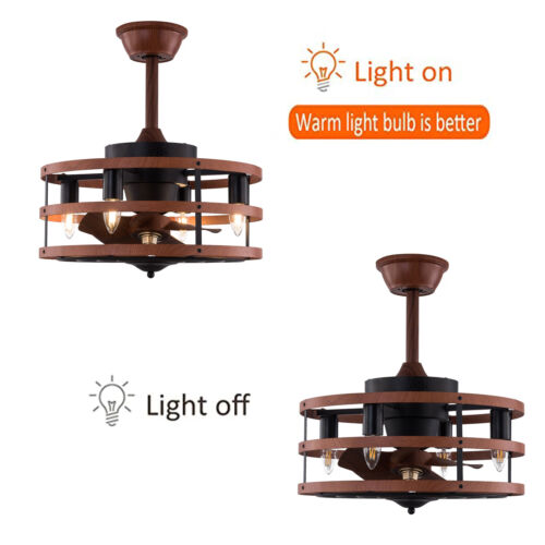 18" Metal Ceiling Fan Light with Cage 3 Speed Chandelier Fan Lamp Remote Control - Picture 4 of 10