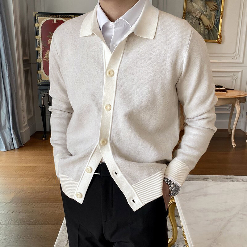 Autumn And Winter New Knitted Cardigan Men's Lapel Long Sleeve Twisted Sweater Coat