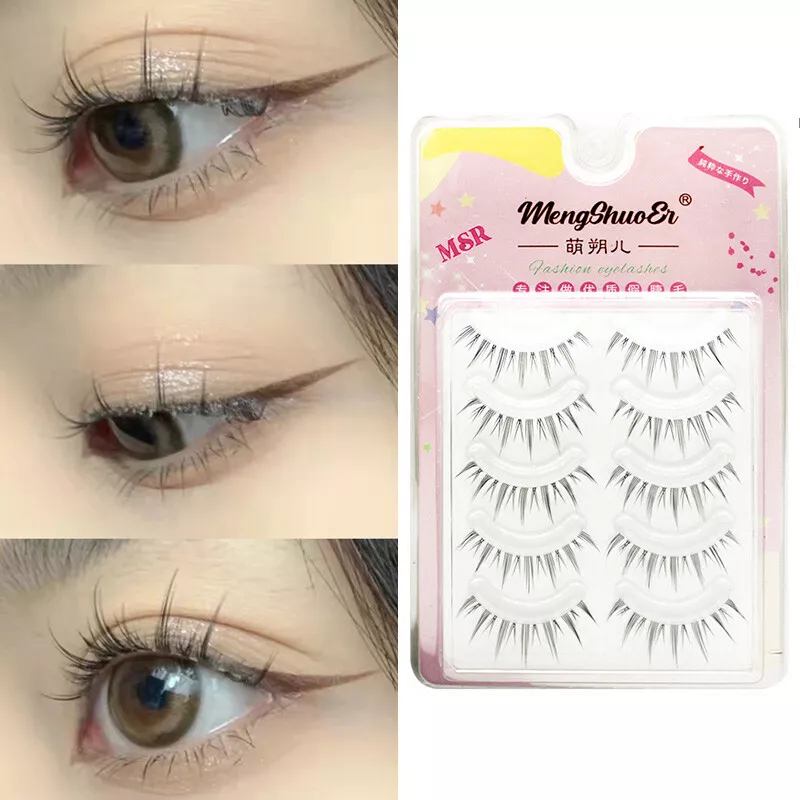 5 Pairs False Eyelashes, Transparent Stem False Eyelashes, Wavy Lashes  Extensions Manga Anime Makeup Beauty Cosmetic