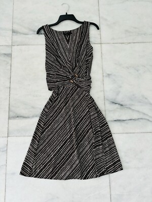 Y2K BCBGMaxazria Dress Brown Beige Surplice Stretch Womens S Boho Coastal USA