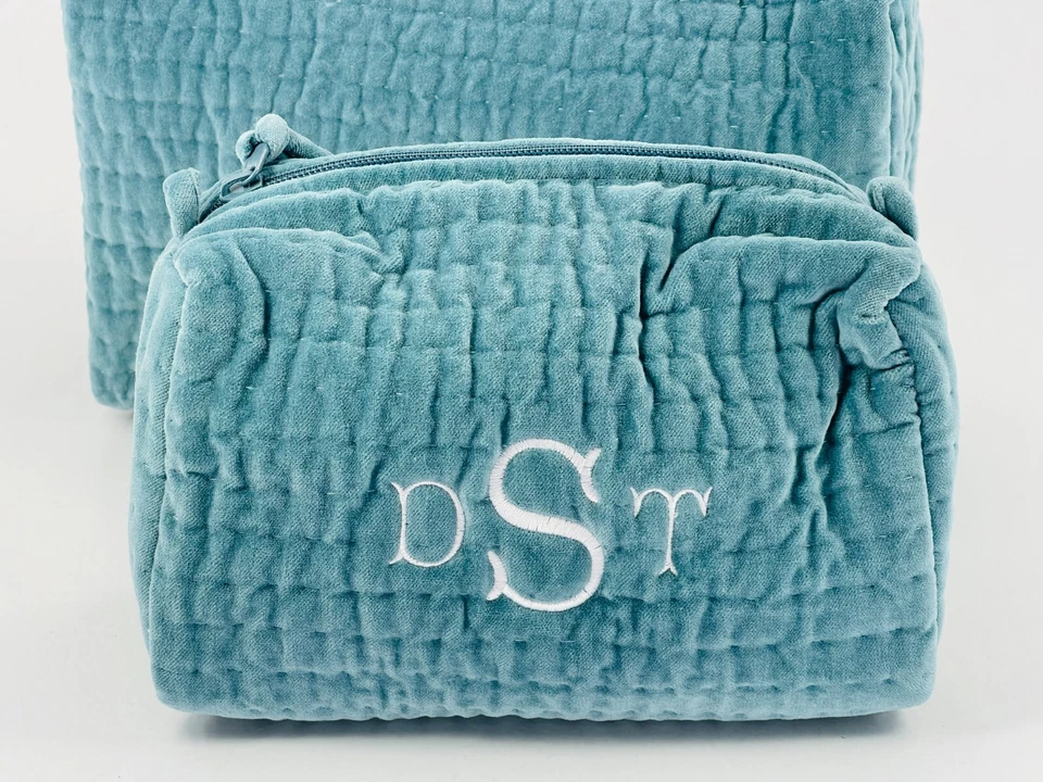 Винтажный Pottery Barn монограмма DST туалетных принадлежностей косметики сумка комплект пластиковый с подкладкой синий - Изображение 2 из 4