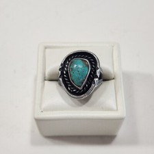 Vintage Southwest Style Silver and Turquoise Rope Design Ring Size 7