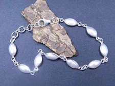 5.80 Gm 925 Sterling Silver Natural Fresh Pearl Cab Gemstone Bracelet Size 8.5"