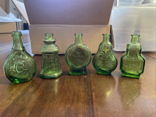 Lot of 5, 3” Vintage Wheaton Green Glass Bottles - Picture 2 of 24