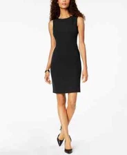 Kasper Women's Crew Neck Sleeveless Seamed Waist Sheath Dress Black Size 10