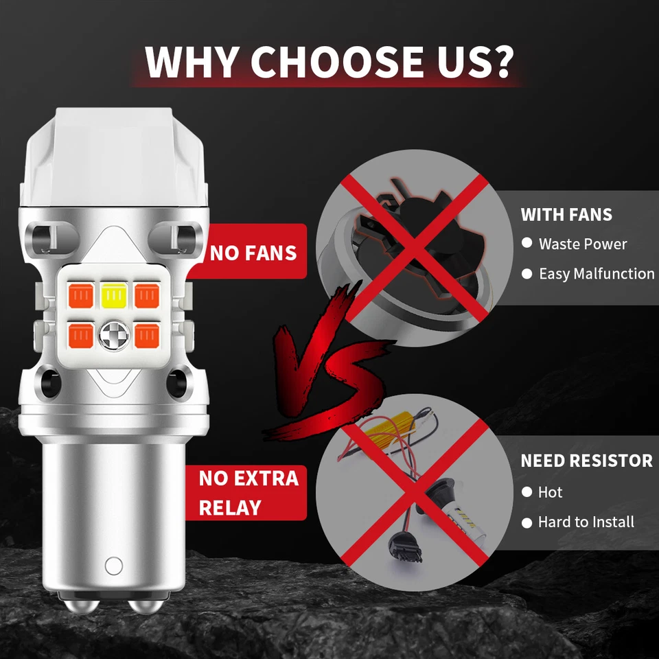 1157 LED Switchback Amber White Front Turn Signal Light for GMC Sierra 1993-1998 - Image 4 of 4