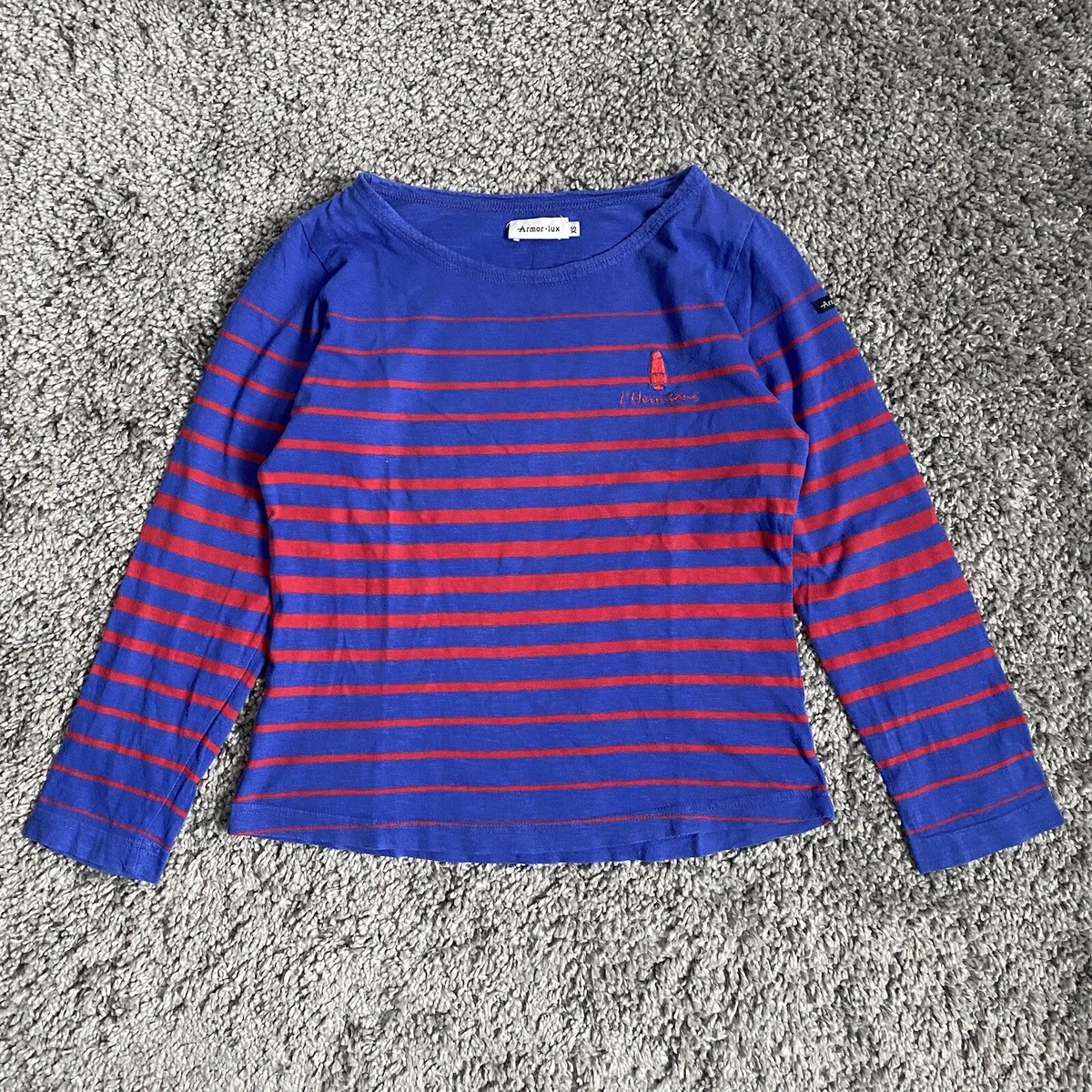 Armor-Lux Marine Collection Breton Stripe Long Sleeve Shirt Size XS Blue Red