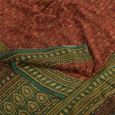 Sanskriti Vintage Saree Orange Pure Crepe Silk Floral Printed Sari 5.5 Yd Fabric