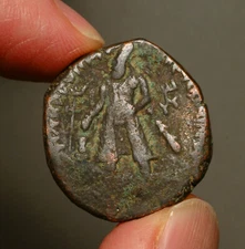 K12-113  Kushan, Vima Kadphises. Circa 90-100AD.  King standing / Siva with Bull