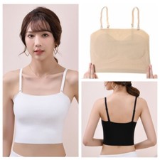 Women Les Seamless Chest Breast Binder Removable Pads Spaghetti Bra Bralette