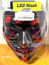 LED Halloween Mask Purple Lighting Black Scary Men Women Kids New