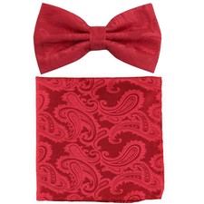 New formal Men's micro fiber pretied bow tie  hankie set paisley red wedding