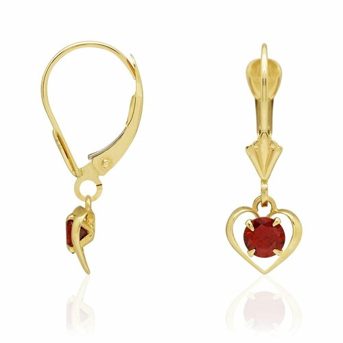 14K Yellow Gold Open Heart Solitaire Birthstone Drop Leverback Earrings - Picture 2 of 70