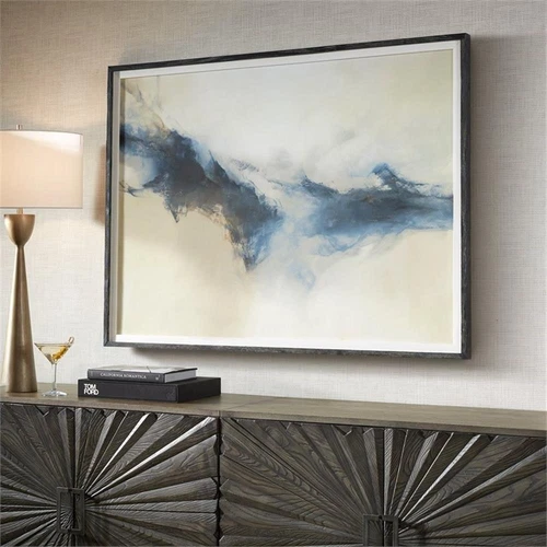 Uttermost Terra Nova Pine and Paper Abstract Framed Print in Blue/Gold - Picture 3 of 7