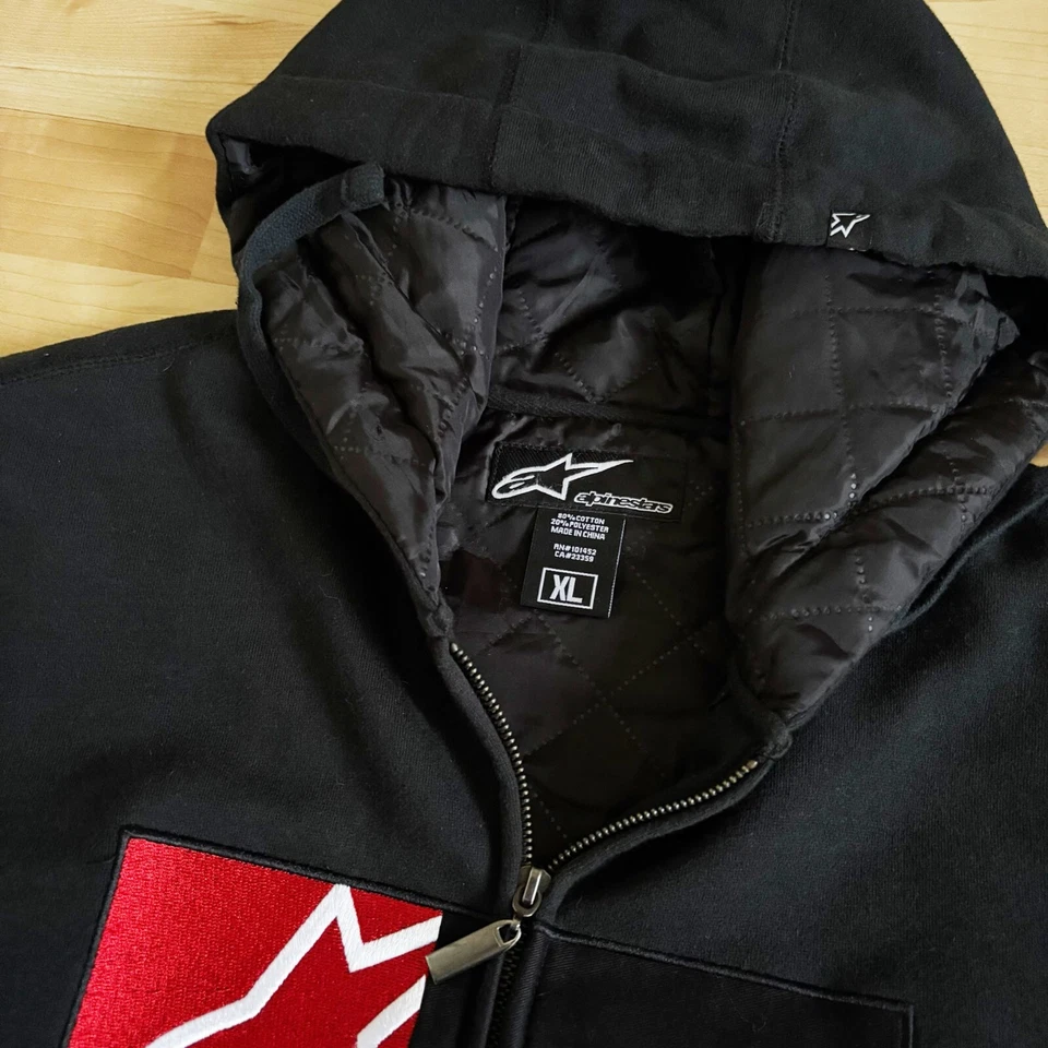 De Colección Y2K Alpinestars Edredón Forrado Bordado Sudadera con Capucha XL Cremallera Sudadera Grunge Gótico Foto 3 de 4