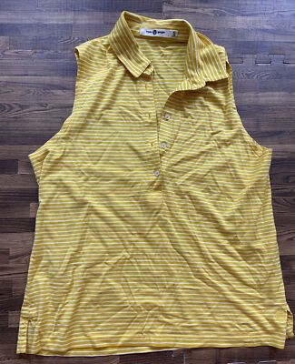 Tory Sport by Tory Burch Yellow and White Striped Polo Sleeveless XL