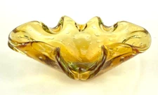 Vintage Murano Amber Heavy Glass Ashtray CandyDish Bullicante Controlled Bubbles