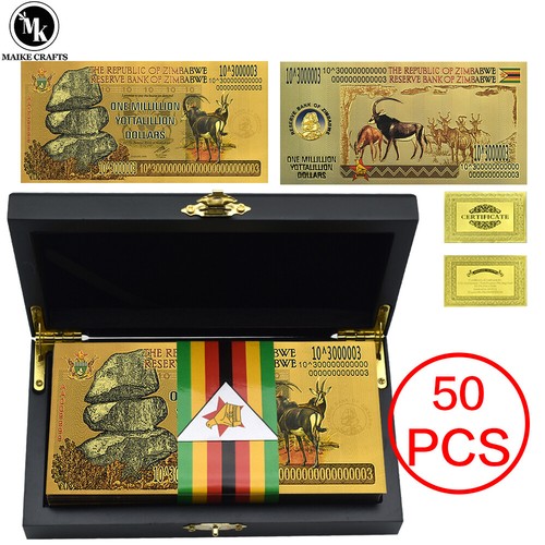 50 Pcs/box Zimbabwe One Millillion Yottalillion Dollars Gold Foil Banknote Gifts eBay