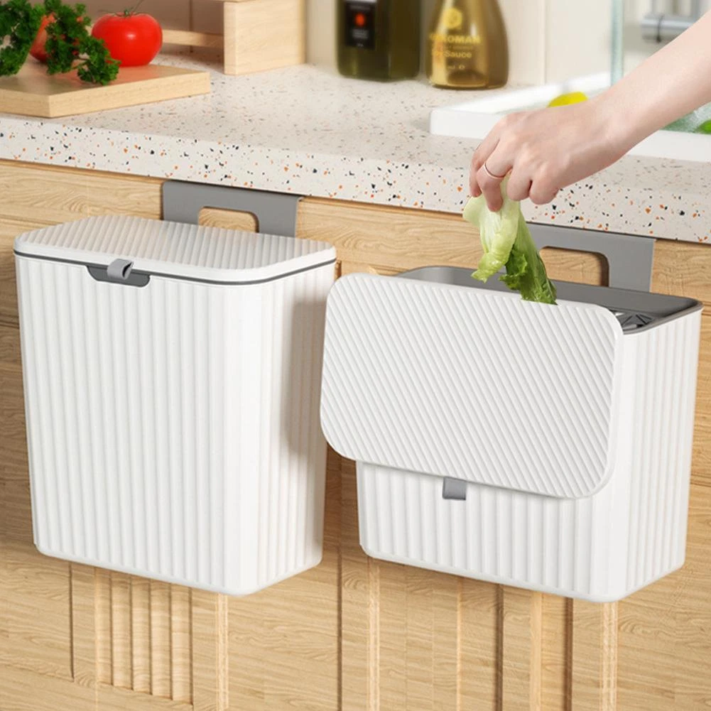 7/10L Trash Can Kitchen Wall Mounted Waste Bins Recycling Garbage Basket  Cabinets Hanging Trash Can With Lid For Bathroom Toilet