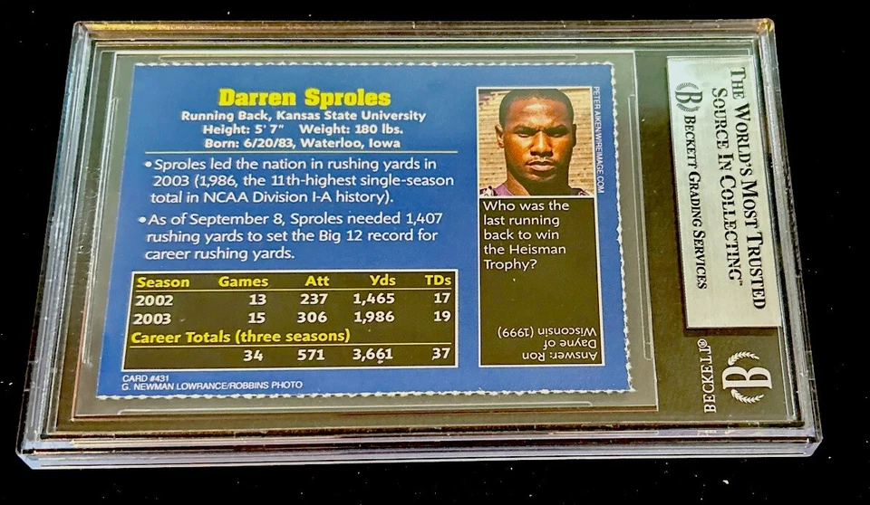 DARREN SPROLES ROOKIE SAINTS KSU 2004 Sports Illustrated for Kids SI NM+ BGS 7.5 - Image 2 of 2