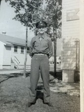 Vtg Black  White Photo Of Man In US Military Uniform Army Soldier WW2 Era