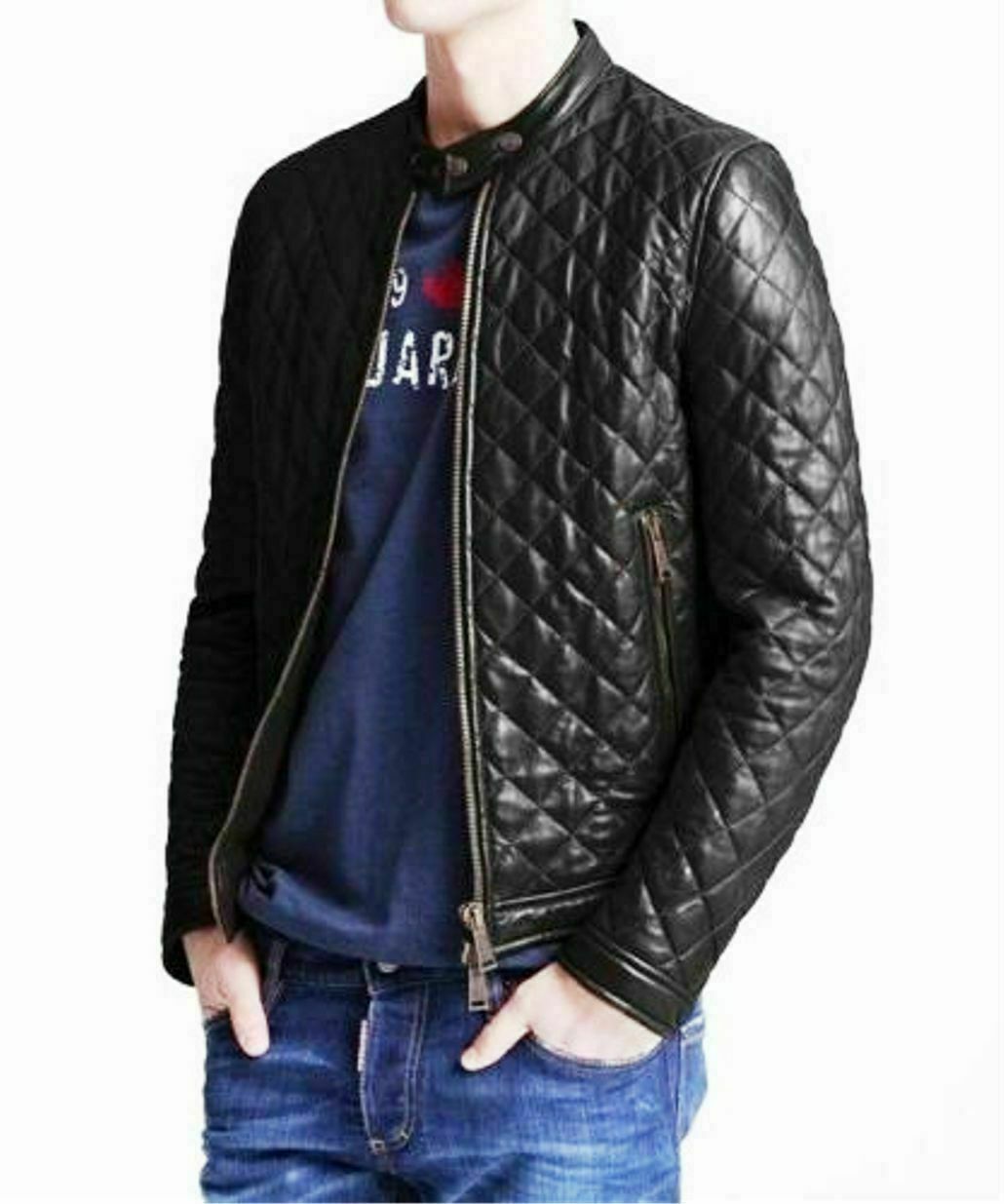 ALTRA Giacca cappotto nero da uomo in vera pelle d'agnello semplice racer morbida trapuntata moto