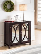 Kings Brand Furniture - Marietta Espresso Buffet Accent Cabinet, Mirrored Doors