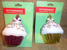 2 NEW Frosted Unbreakable Cupcake  sprinkles Food sweet Christmas Tree Ornament