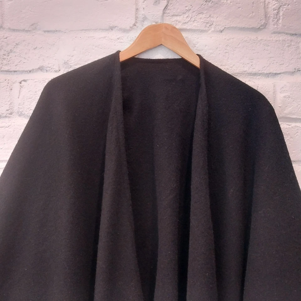 Poncho Portoland 100% Lana Negro Abrigo Cárdigan Flecos Capa S, M, L, Talla Única Foto 4 de 4