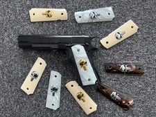 1911 Grips Full Size,White Black Pearl,Bonded Ivory,Silver/Gold Punisher Skull