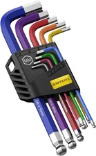 Color Coded Ball End Hex L-Key Set Metric 1.5-10mm 9 Pieces Long Arm Allen New
