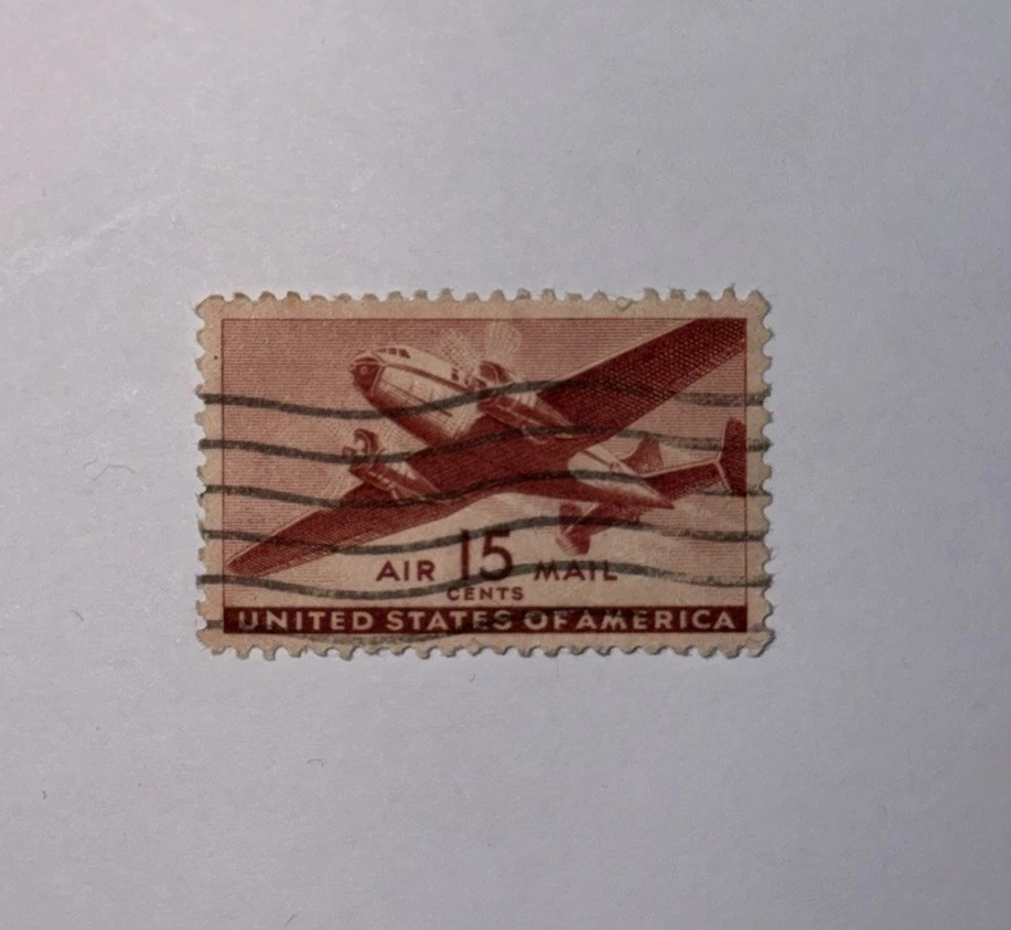 USA 15¢ Air Mail Stamp DC-4 Airplane Vintage United States Airmail Used - Bild 3 von 4