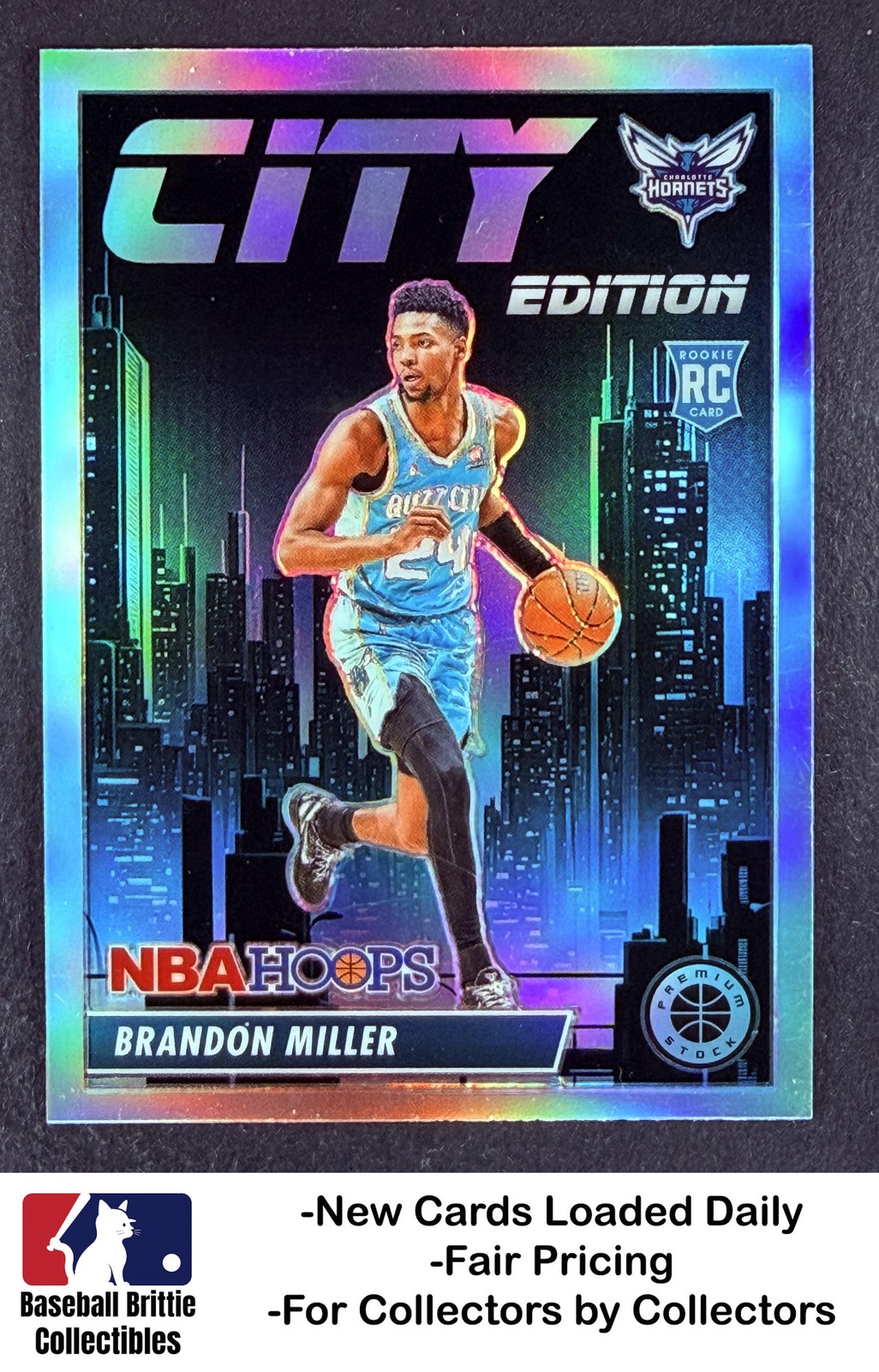 2023-24 Hoops Premium Brandon Miller City Edition Silver Prizm Rookie Hornets