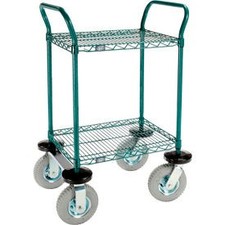 Nexel 2 Shelf Utility Cart Poly-Green 24""Wx18""Dx 42""H Pneumatic Casters2