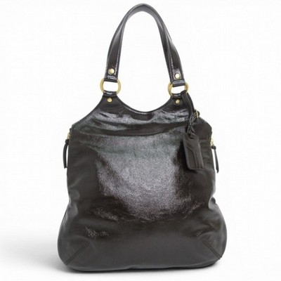 Yves Saint Laurent Rive Gauche Tote Bag Brown Patent Leather AB Authentic