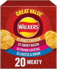 Walkers Meaty Variety Multipack Crisps Box 20x25g, Red, Packaging May Very